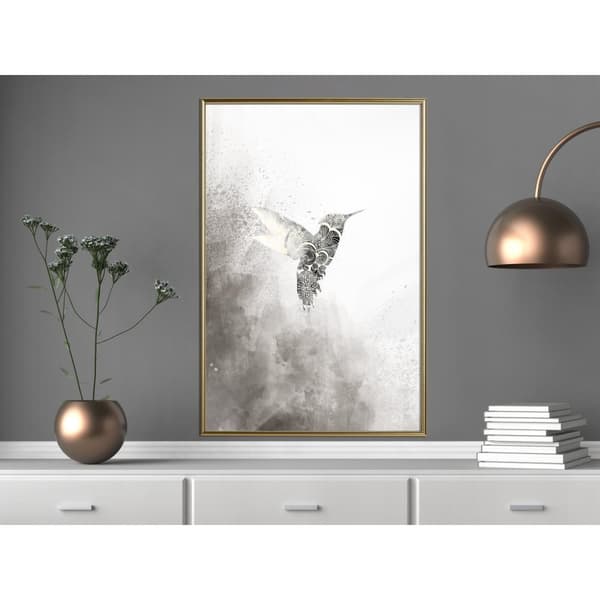 Inramad Poster / Tavla - Hummingbird in Shades of Grey