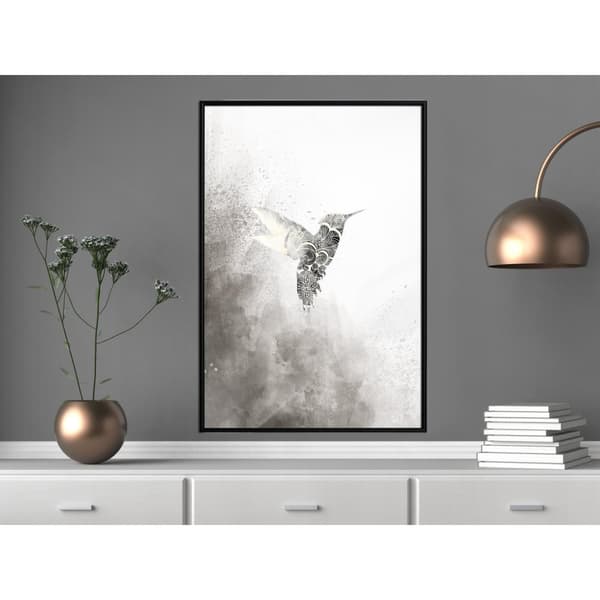 Inramad Poster / Tavla - Hummingbird in Shades of Grey