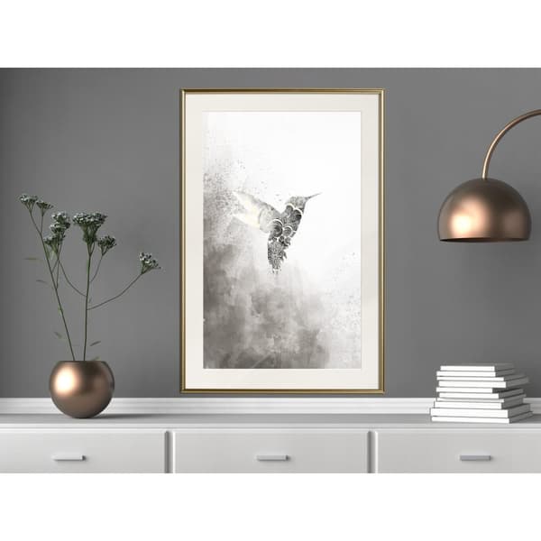 Inramad Poster / Tavla - Hummingbird in Shades of Grey