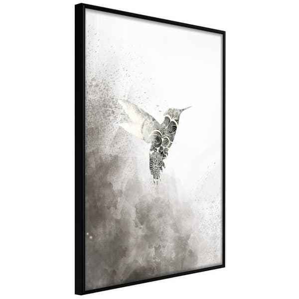 Inramad Poster / Tavla - Hummingbird in Shades of Grey