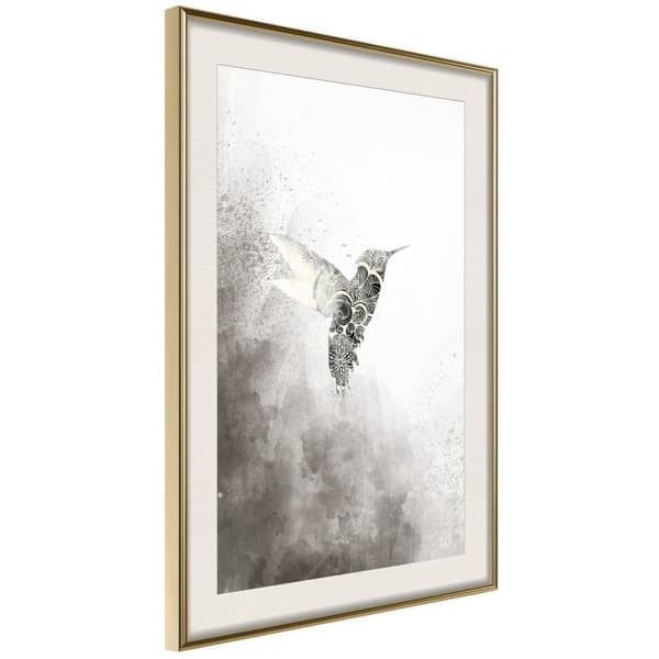 Inramad Poster / Tavla - Hummingbird in Shades of Grey