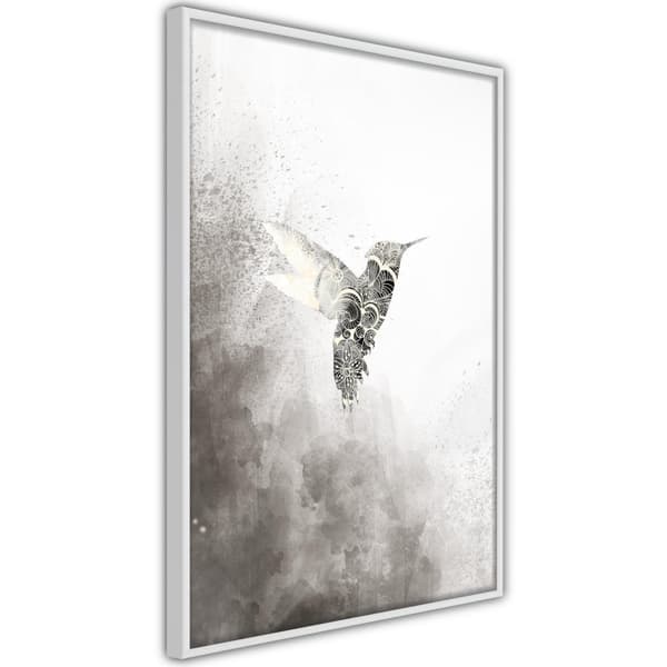 Inramad Poster / Tavla - Hummingbird in Shades of Grey
