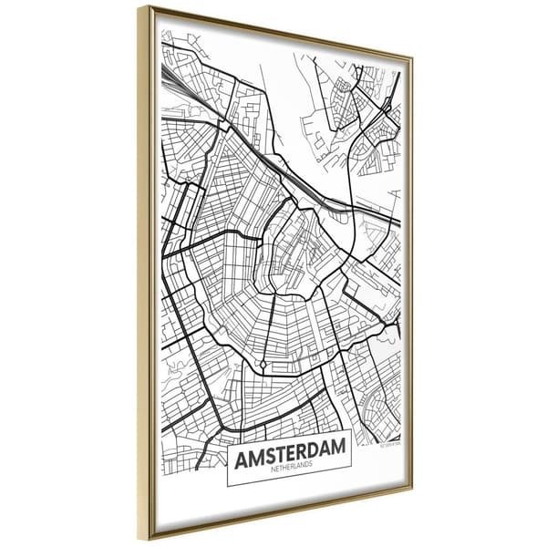 Inramad Poster / Tavla - City map: Amsterdam