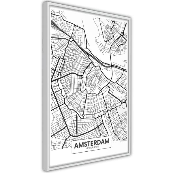 Inramad Poster / Tavla - City map: Amsterdam