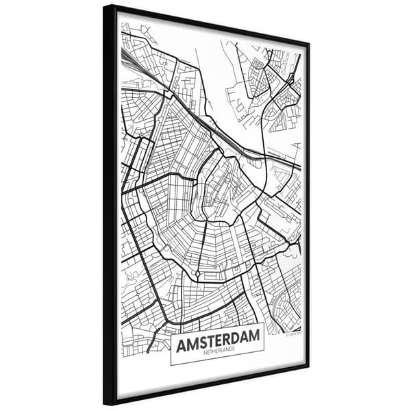 Inramad Poster / Tavla - City map: Amsterdam