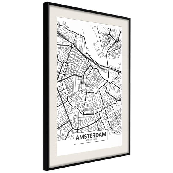 Inramad Poster / Tavla - City map: Amsterdam