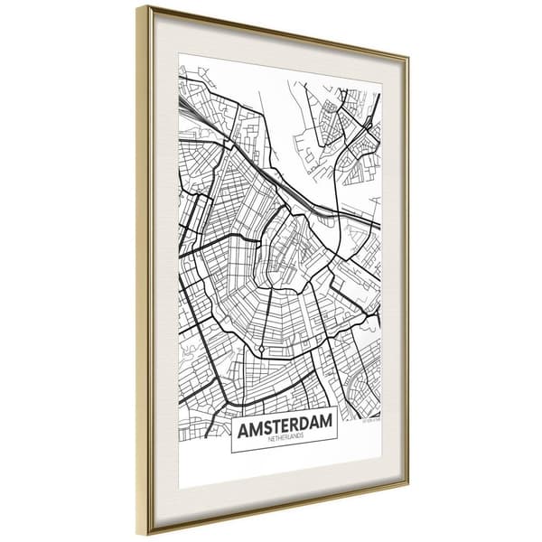 Inramad Poster / Tavla - City map: Amsterdam
