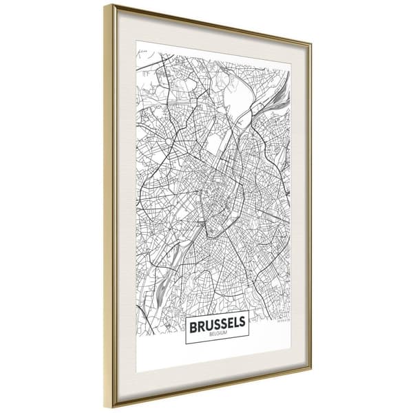 Inramad Poster / Tavla - City map: Brussels