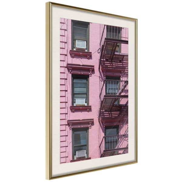 Inramad Poster / Tavla - Pink Facade Guldram med passepartout 30x45