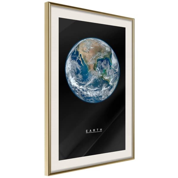 Inramad Poster / Tavla - The Solar System: Earth Guldram med passepartout 20x30