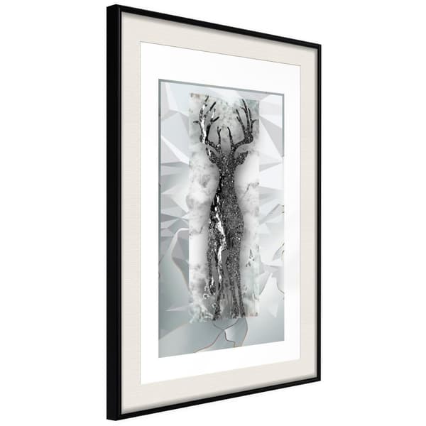 Inramad Poster / Tavla - Crystal Deer Svart ram med passepartout 20x30