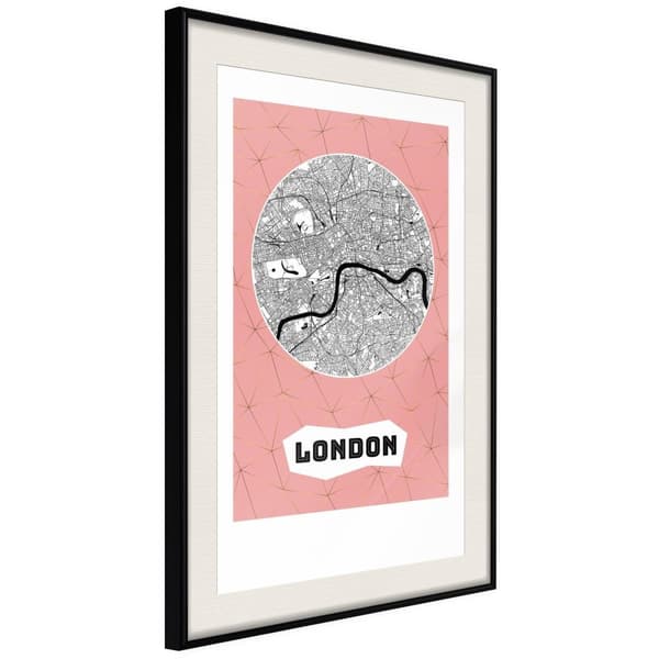 Inramad Poster / Tavla - City map: London (Pink)