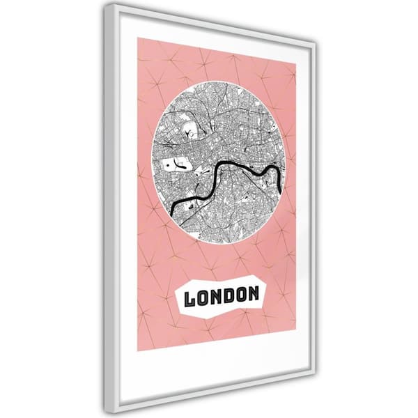 Inramad Poster / Tavla - City map: London (Pink)