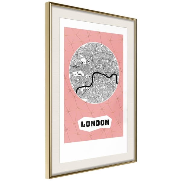 Inramad Poster / Tavla - City map: London (Pink)