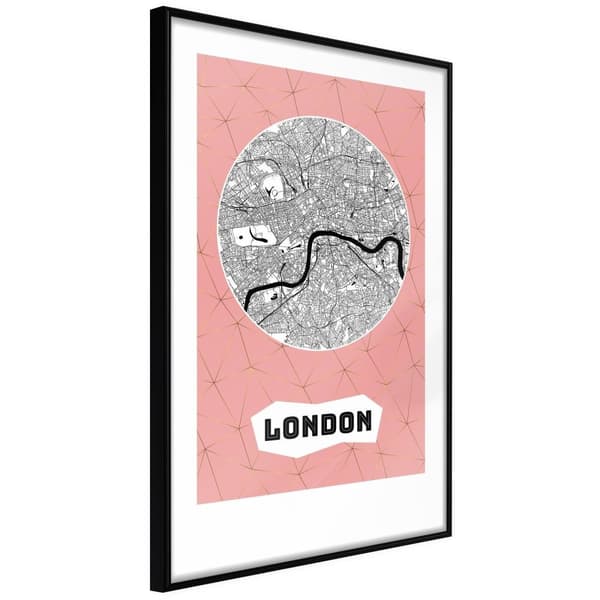 Inramad Poster / Tavla - City map: London (Pink)