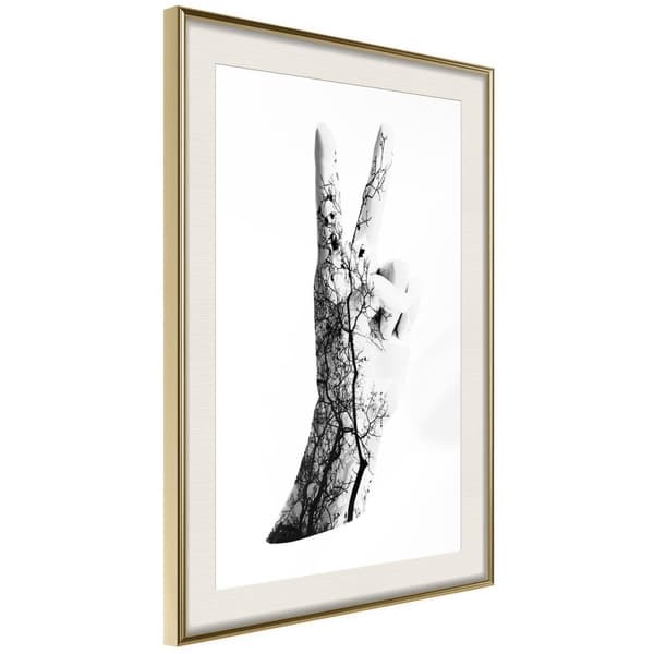 Inramad Poster / Tavla - Peace Guldram med passepartout 20x30
