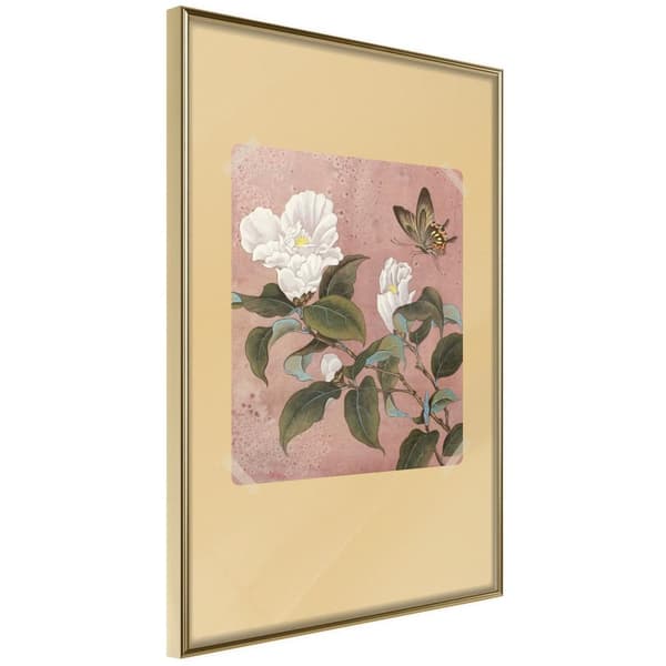 Inramad Poster / Tavla - Rhododendron and Butterfly