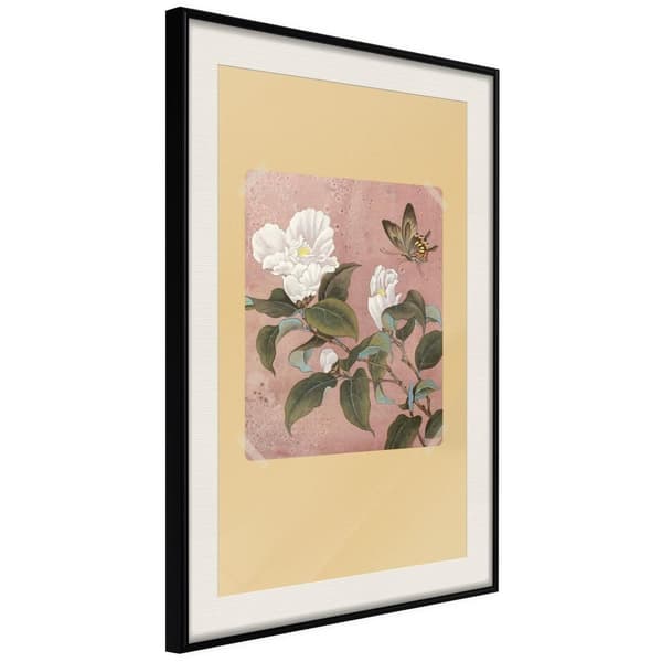 Inramad Poster / Tavla - Rhododendron and Butterfly