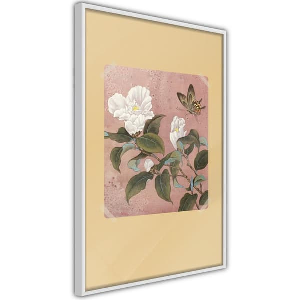 Inramad Poster / Tavla - Rhododendron and Butterfly