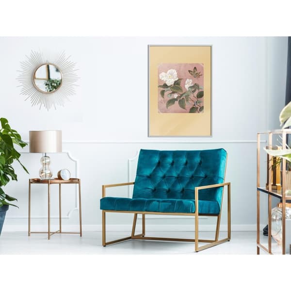 Inramad Poster / Tavla - Rhododendron and Butterfly