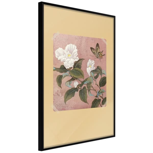Inramad Poster / Tavla - Rhododendron and Butterfly
