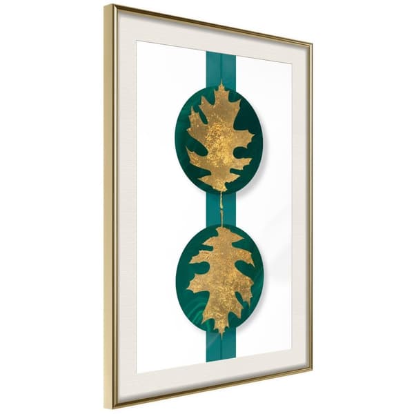 Inramad Poster / Tavla - Gilded Oak Leaves Guldram med passepartout 30x45