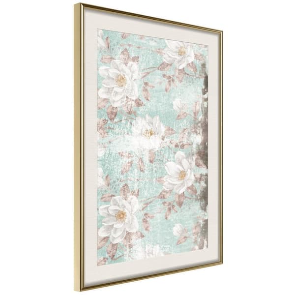 Inramad Poster / Tavla - Floral Muslin Guldram med passepartout 30x45
