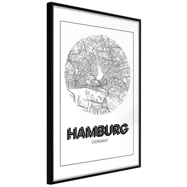 Inramad Poster / Tavla - City Map: Hamburg (Round)