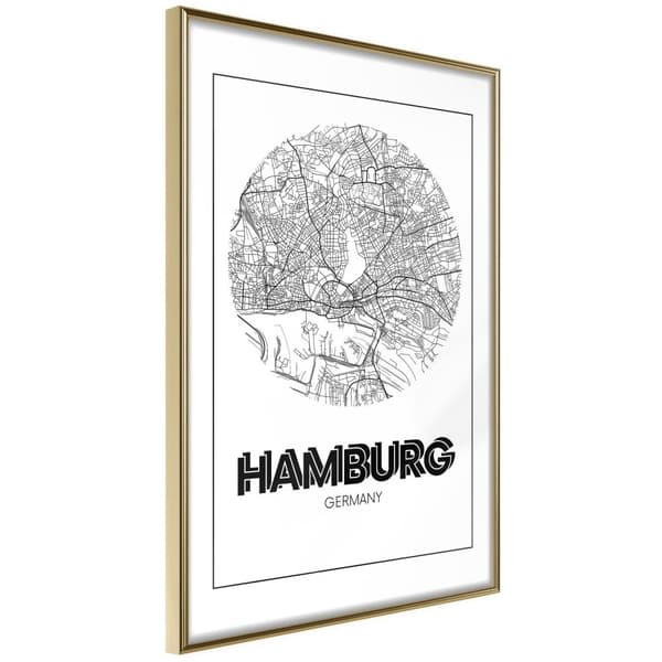 Inramad Poster / Tavla - City Map: Hamburg (Round)