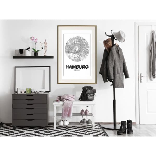 Inramad Poster / Tavla - City Map: Hamburg (Round)