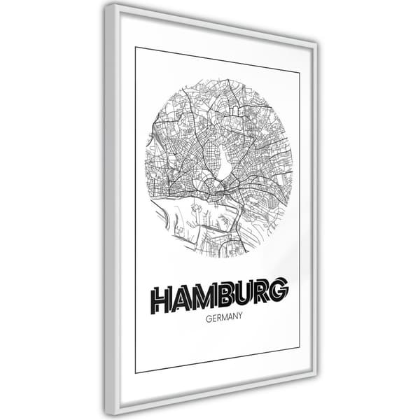 Inramad Poster / Tavla - City Map: Hamburg (Round)