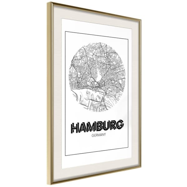 Inramad Poster / Tavla - City Map: Hamburg (Round)
