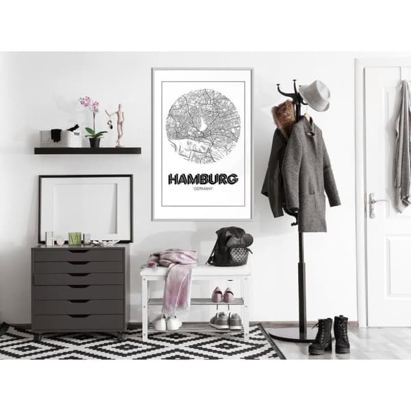 Inramad Poster / Tavla - City Map: Hamburg (Round)
