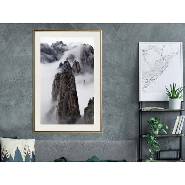 Inramad Poster / Tavla - Clouds Pierced by Mountain Peaks