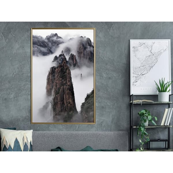 Inramad Poster / Tavla - Clouds Pierced by Mountain Peaks