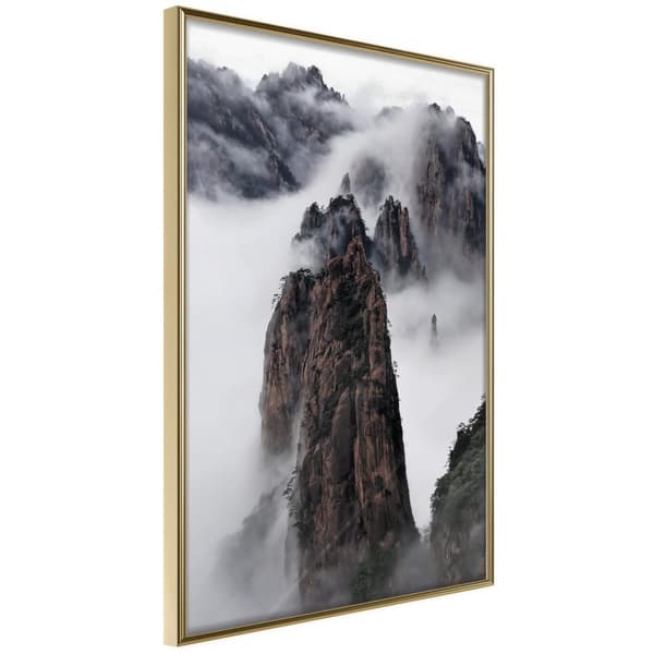 Inramad Poster / Tavla - Clouds Pierced by Mountain Peaks Guldram 30x45