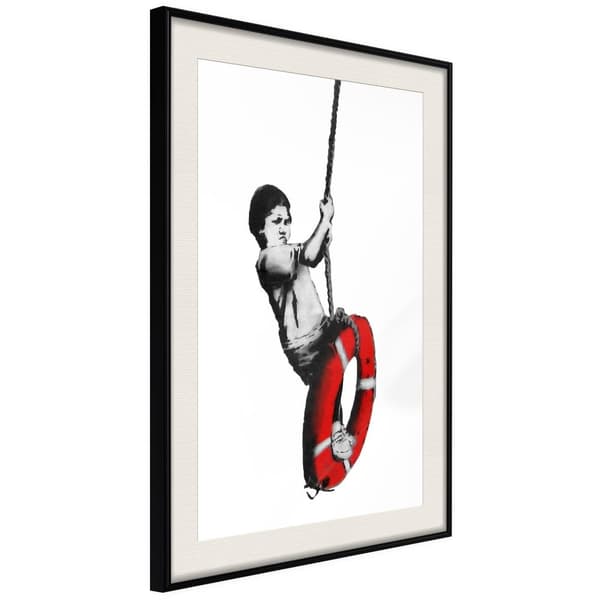 Inramad Poster / Tavla - Banksy: Swinger Svart ram med passepartout 40x60