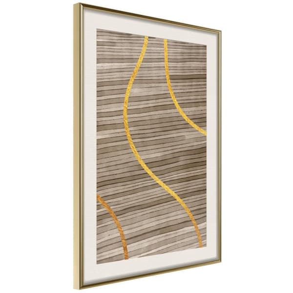Inramad Poster / Tavla - Golden Stripes Guldram med passepartout 20x30