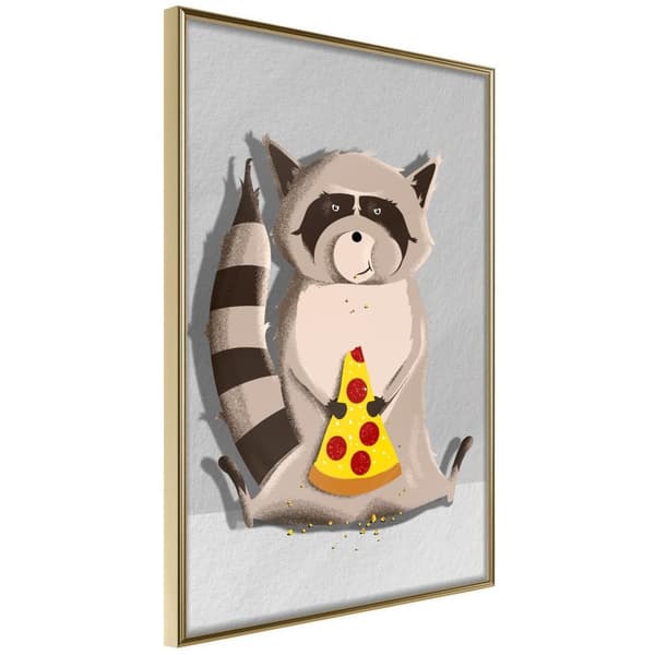 Inramad Poster / Tavla - Racoon Eating Pizza