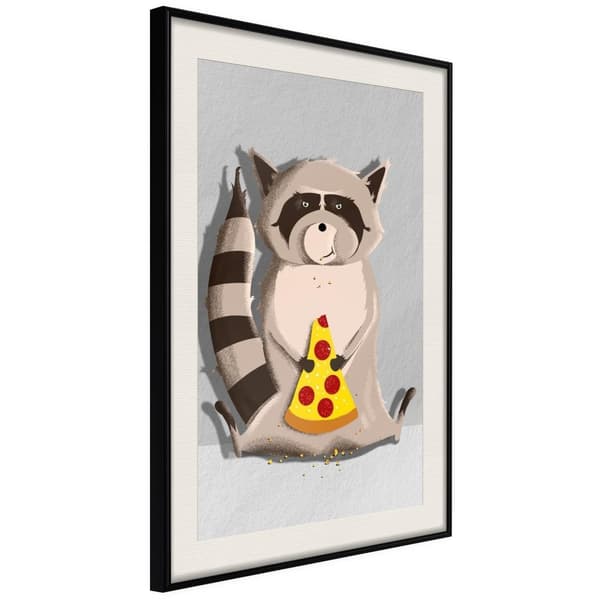 Inramad Poster / Tavla - Racoon Eating Pizza