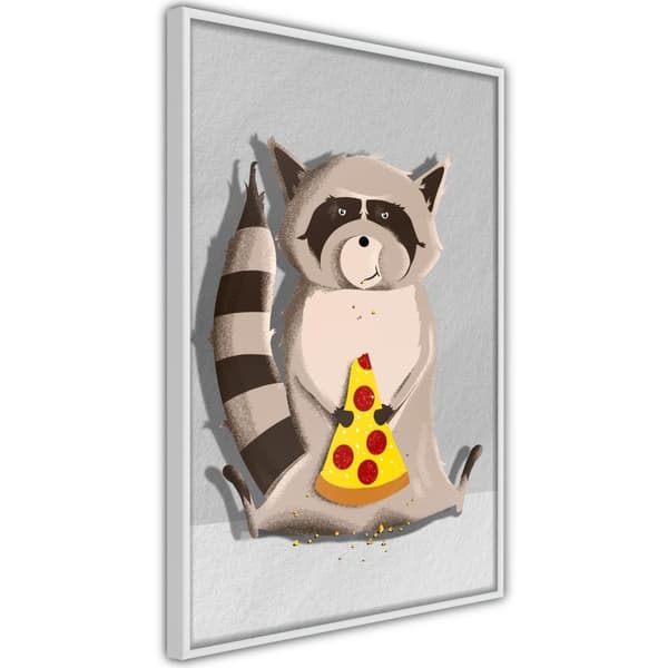 Inramad Poster / Tavla - Racoon Eating Pizza