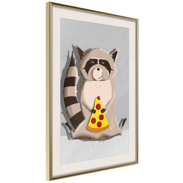 Inramad Poster / Tavla - Racoon Eating Pizza
