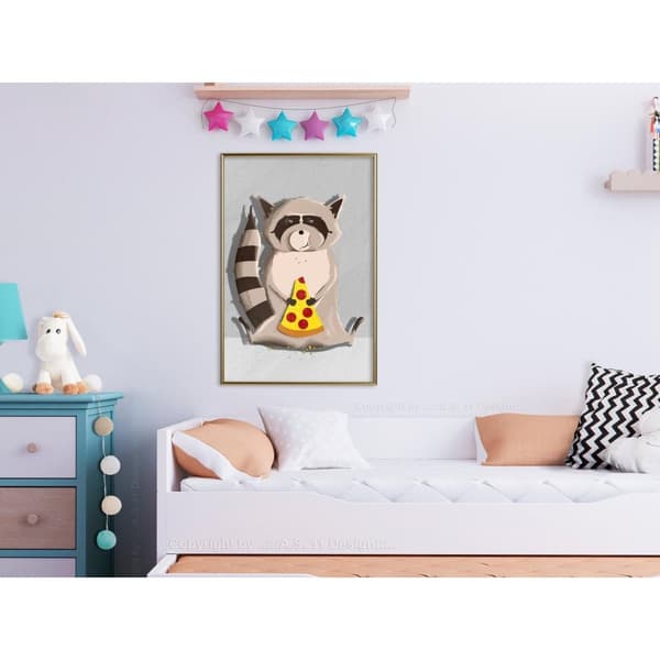 Inramad Poster / Tavla - Racoon Eating Pizza