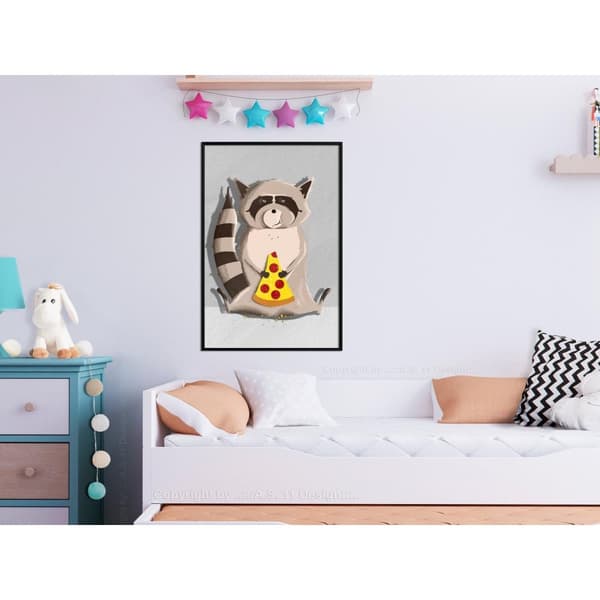Inramad Poster / Tavla - Racoon Eating Pizza