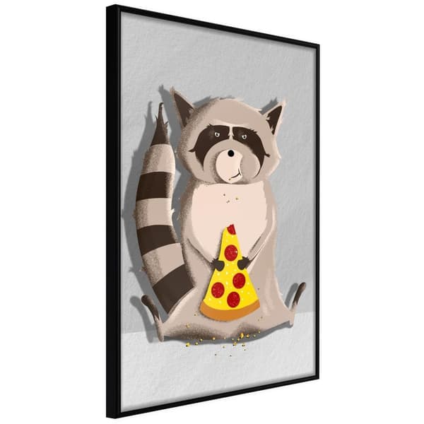 Inramad Poster / Tavla - Racoon Eating Pizza Svart ram 30x45