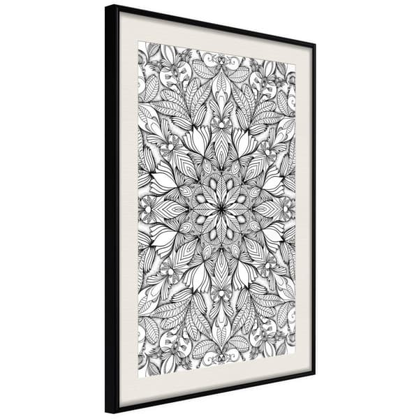 Inramad Poster / Tavla - Colourless Mandala Svart ram med passepartout 30x45