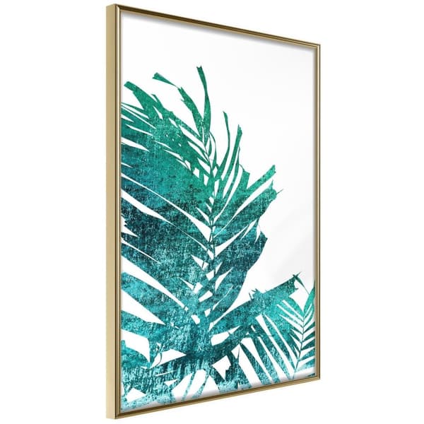 Inramad Poster / Tavla - Teal Palm on White Background