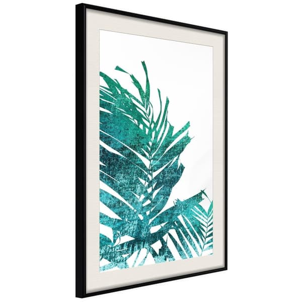 Inramad Poster / Tavla - Teal Palm on White Background