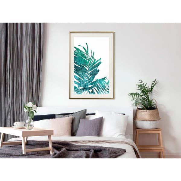 Inramad Poster / Tavla - Teal Palm on White Background