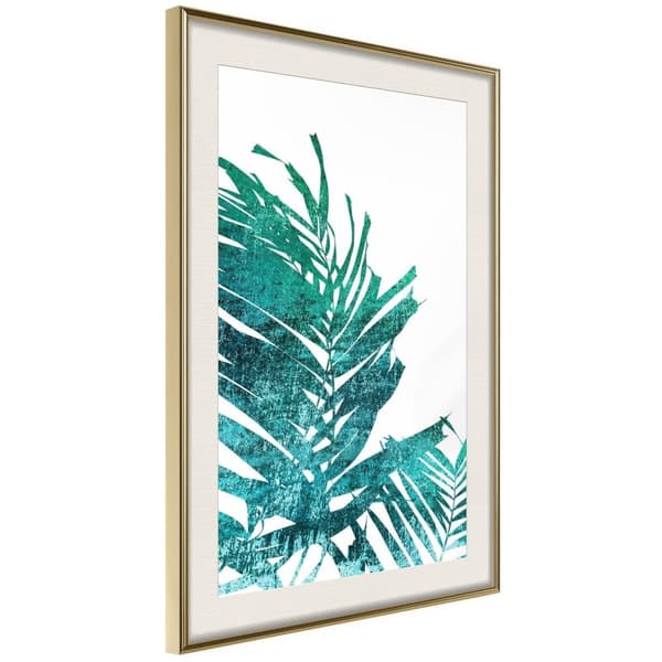 Inramad Poster / Tavla - Teal Palm on White Background